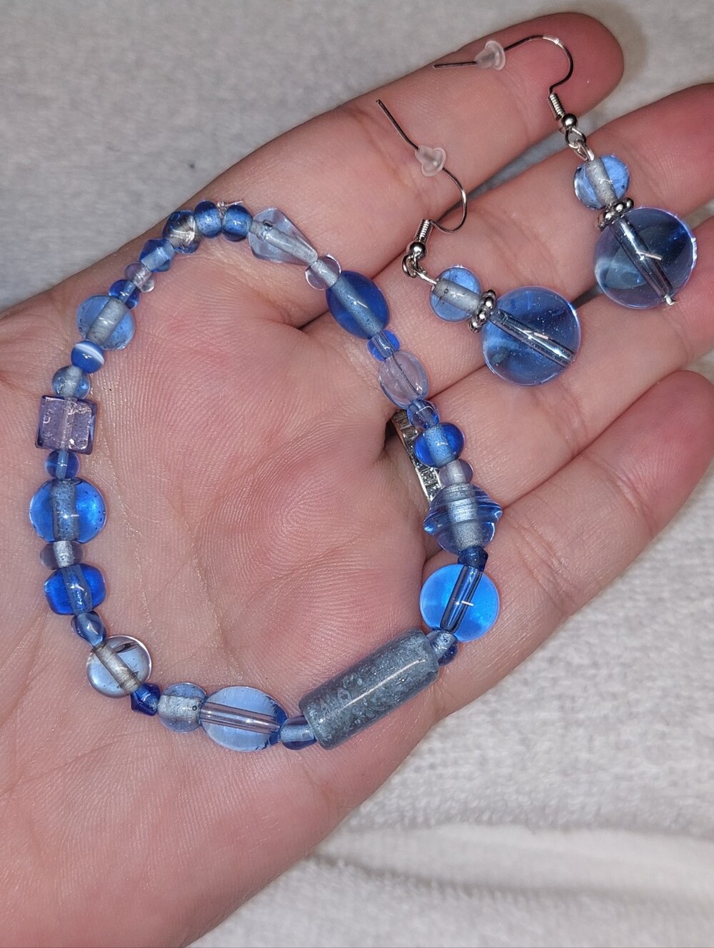 Blue Glass Bead Bracelet and Earrings Set - Elegant Light Blue Jewelry